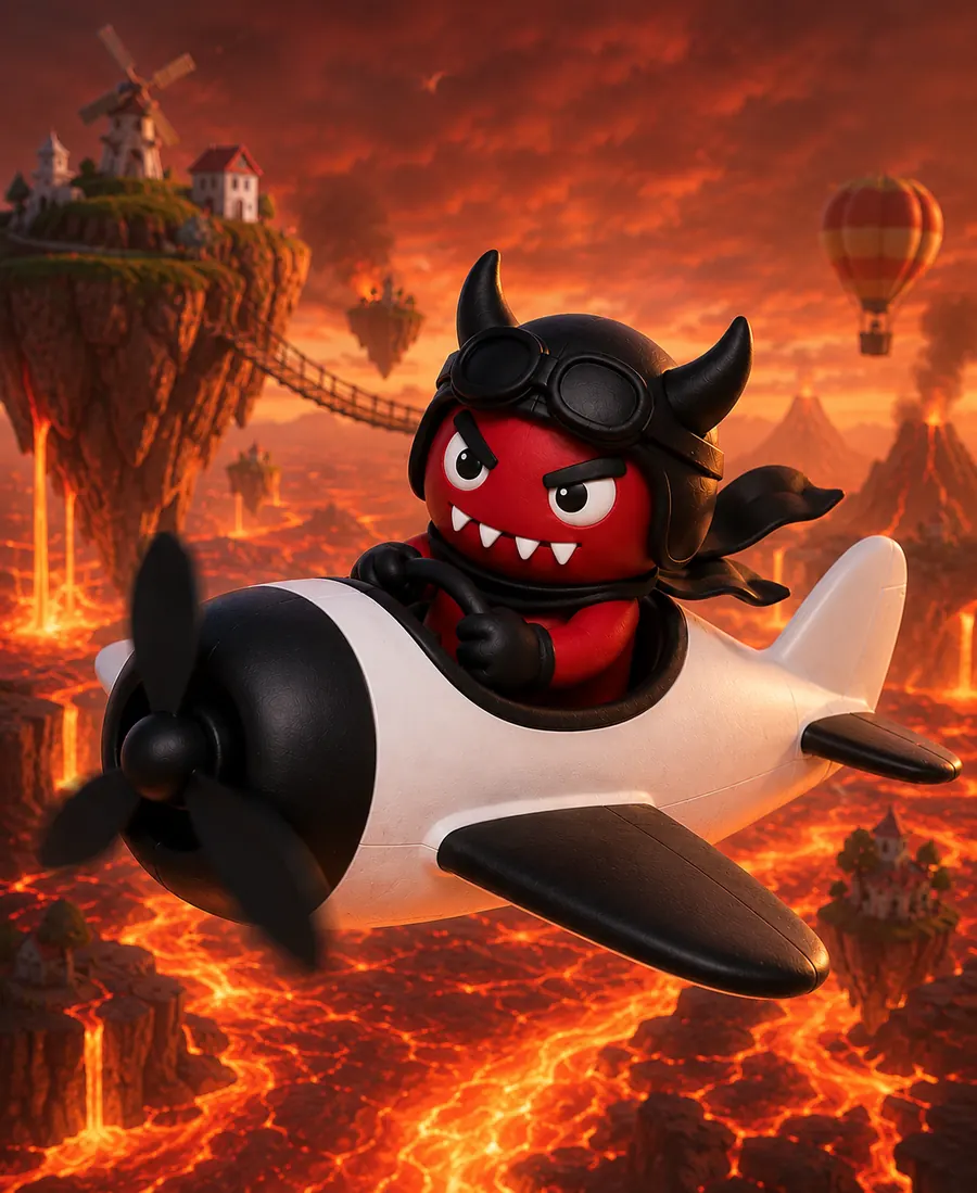 Rayonerz volando sobre islas de lava flotantes