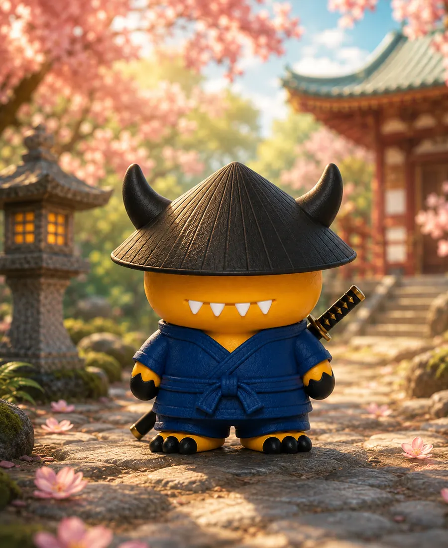 Samuraiz entre cerezos en un jardín japonés